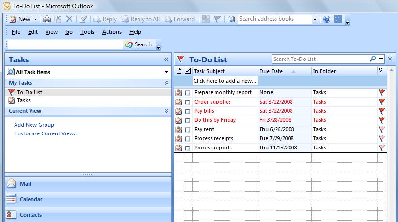 Outlook Task List